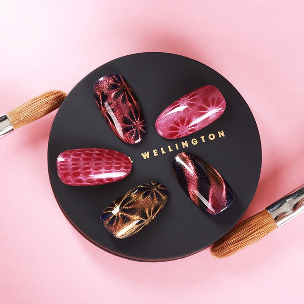 Flower cat eye effects created with double-ended magnetic pen - stunning plum blossom patterns
