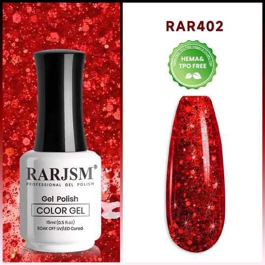 Weihnachtlicher glitzernder Gel-Nagellack mit rotem Schimmer und Glitzer, 15 ml, Nr. 402
