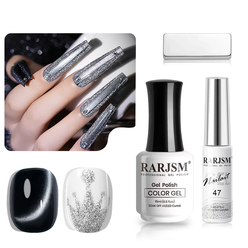 Silver RARJSM Nail Art Gel Liner Painting Nail Gel Polish 8ml 47 high-density silver glitter sparkle
