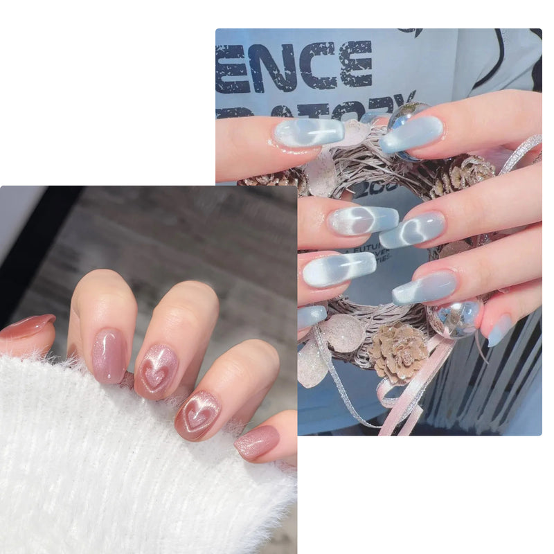 Heart cat eye magnet creating romantic heart patterns on nails pink purple blue white love-themed nail art
