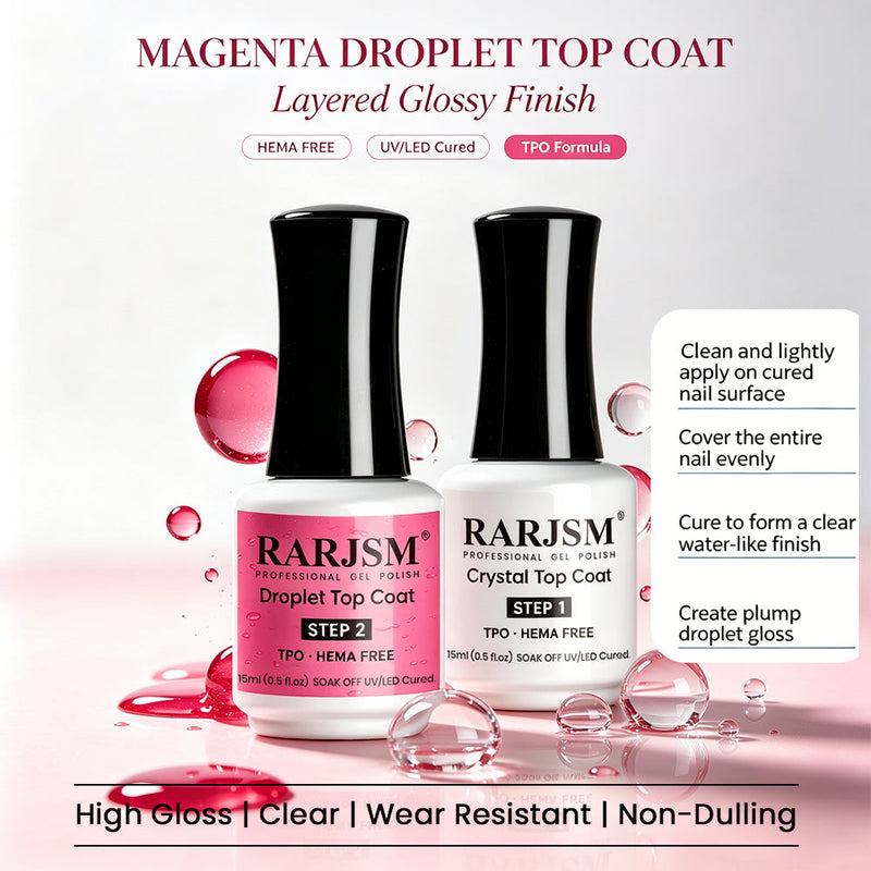 RARJSM Magenta Droplet Top Coat Set - High Gloss, Clear, Wear Resistant, Non-Dulling, Layered Glossy Finish, TPO HEMA Free