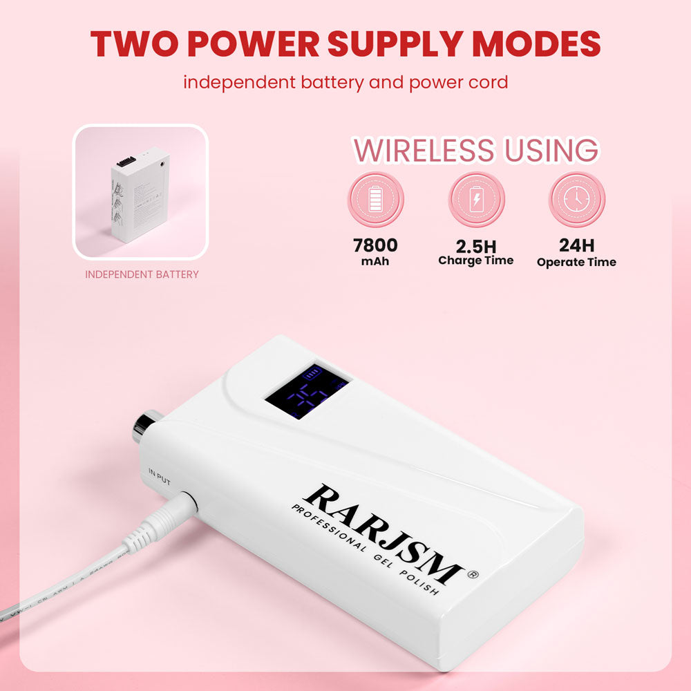 Two power supply modes independent battery power cord wireless 7800mAh 2.5H charge 24H operate time dual power
