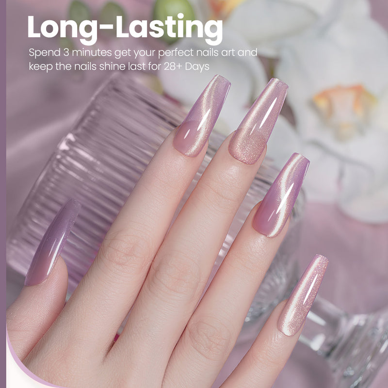 Long-lasting 28 days summer champagne cat eye gel polish perfect nails art keep shine rosé blush berry sparkle

