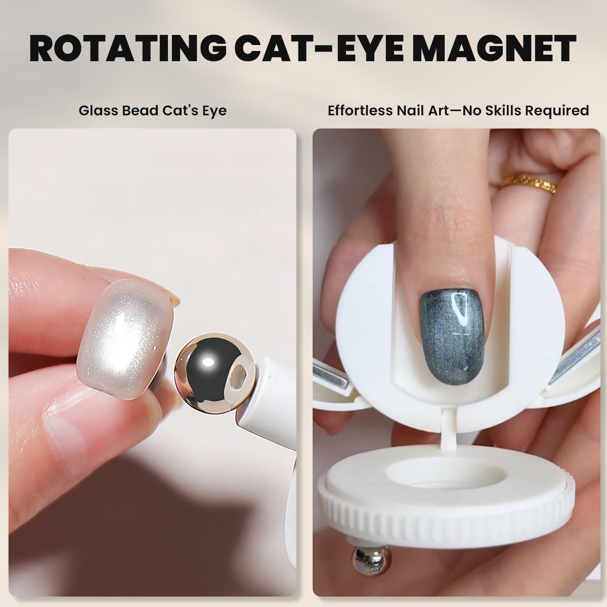 RARJSM Rotating Cat Eye Magnet White Openable Ring Glass Bead
