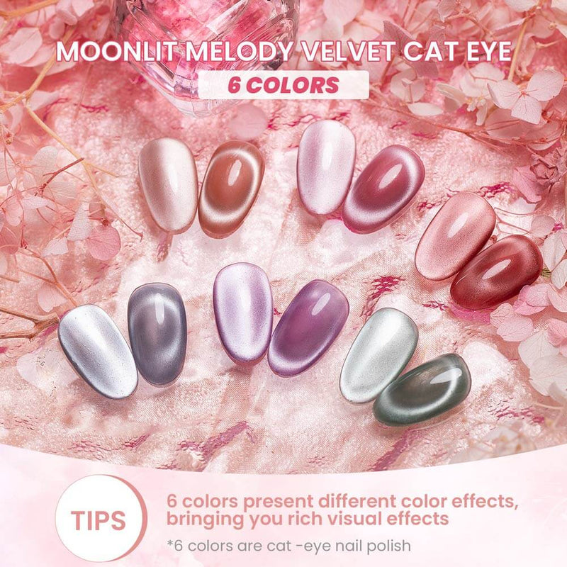 Moonlit Melody Cat Eye Gel 6 Colors Velvet Finish Swatches