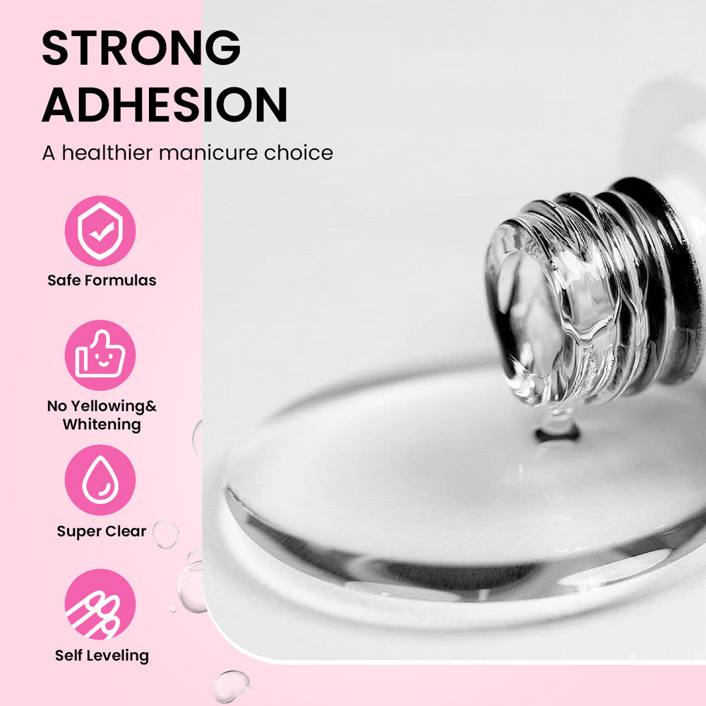 Strong adhesion base coat gel polish safe formulas no yellowing whitening super clear self leveling HEMA TPO free
