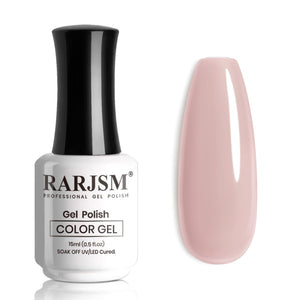 RARJSM Petal Veil R428 rose nude gel polish bottle 15ml with buildable coverage swatch TPO HEMA free suits all skin tones
