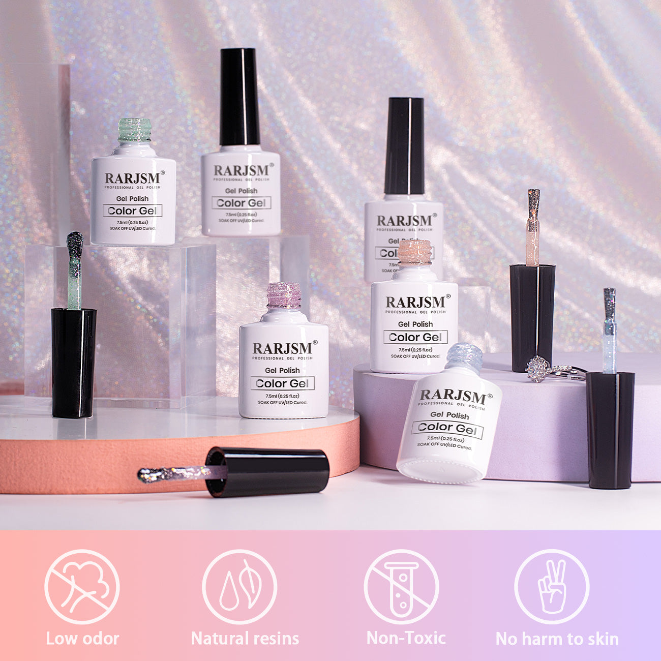 RARJSM professional gel nail polish bottles with low odor natural resin non-toxic formula, 7.5ml each
