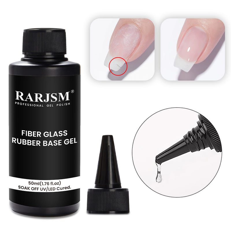 Fiber Glass Rubber Base Gel 50ml professional strengthening nail extension builder 50% glass fiber rubber texture
