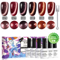 Coffee Glow Cat Eye Gel Nagellack Set - 6 Warme Metallische Schimmer Herbstfarben 7,5ml