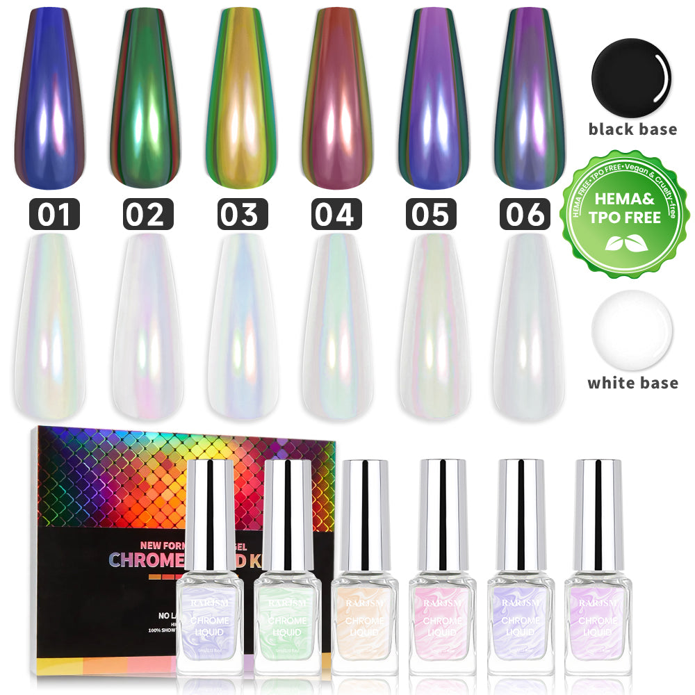 Aurora Magic Liquid Chrome Powder 6 Colors Mirror Holographic Rainbow Kit