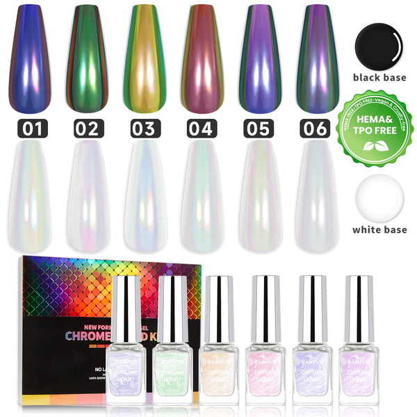 RARJSM ® Aurora Magic Liquid Chrome  Powder |  2023 Best  chrome nails powder Kit| 5ml 6pcs
