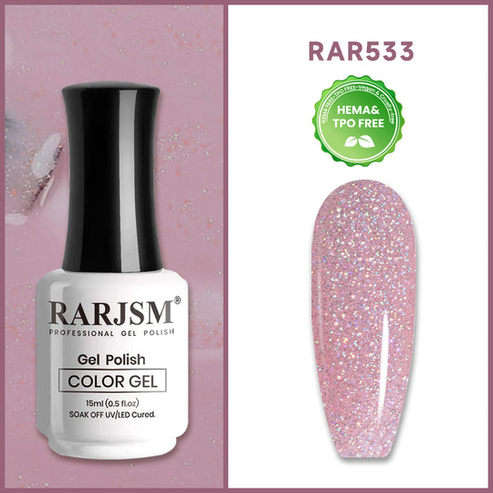 Esmalte de uñas en gel con brillo arcoíris rosa púrpura, 15 ml, #533