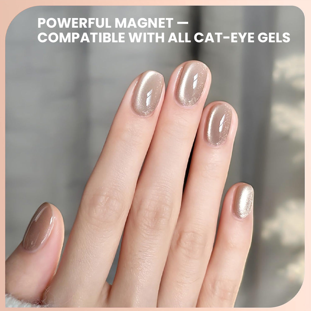 5D cat eye magnet tool creating powerful magnetic effect on gel polish pearly shimmer professional nail art
