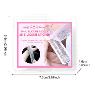 3D silicone nail mold storage box dimensions 7.3cm 2.87inch specifications 24 pieces graduated sizes 1.1-1.9cm
