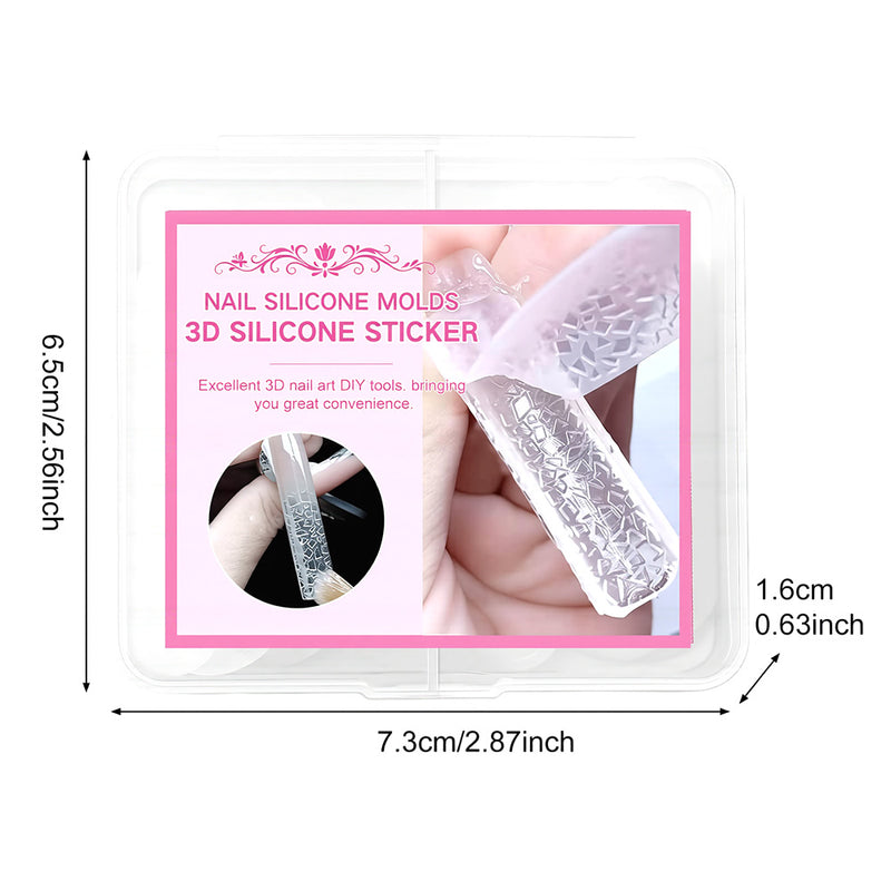 3D silicone nail mold storage box dimensions 7.3cm 2.87inch specifications 24 pieces graduated sizes 1.1-1.9cm
