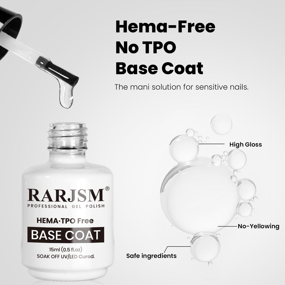 HEMA TPO free base coat safe ingredients high gloss no yellowing whitening strong adhesion professional gel polish foundation
