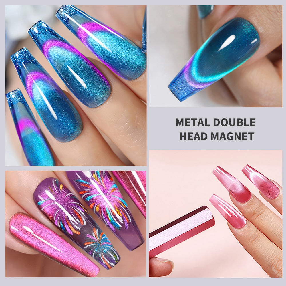 Metal double-head magnet cat eye effects - wide light, star river, bevel, conventional, gradient and French patterns
