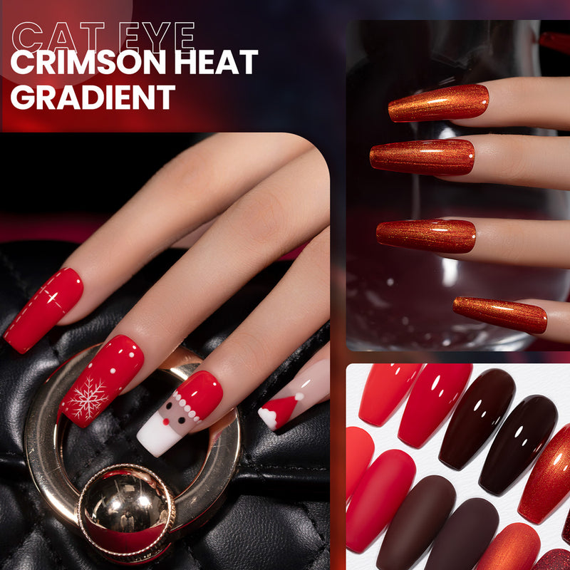Christmas gel polish on nails red burgundy gradient HEMA TPO free vegan candy cane stripe nail art
