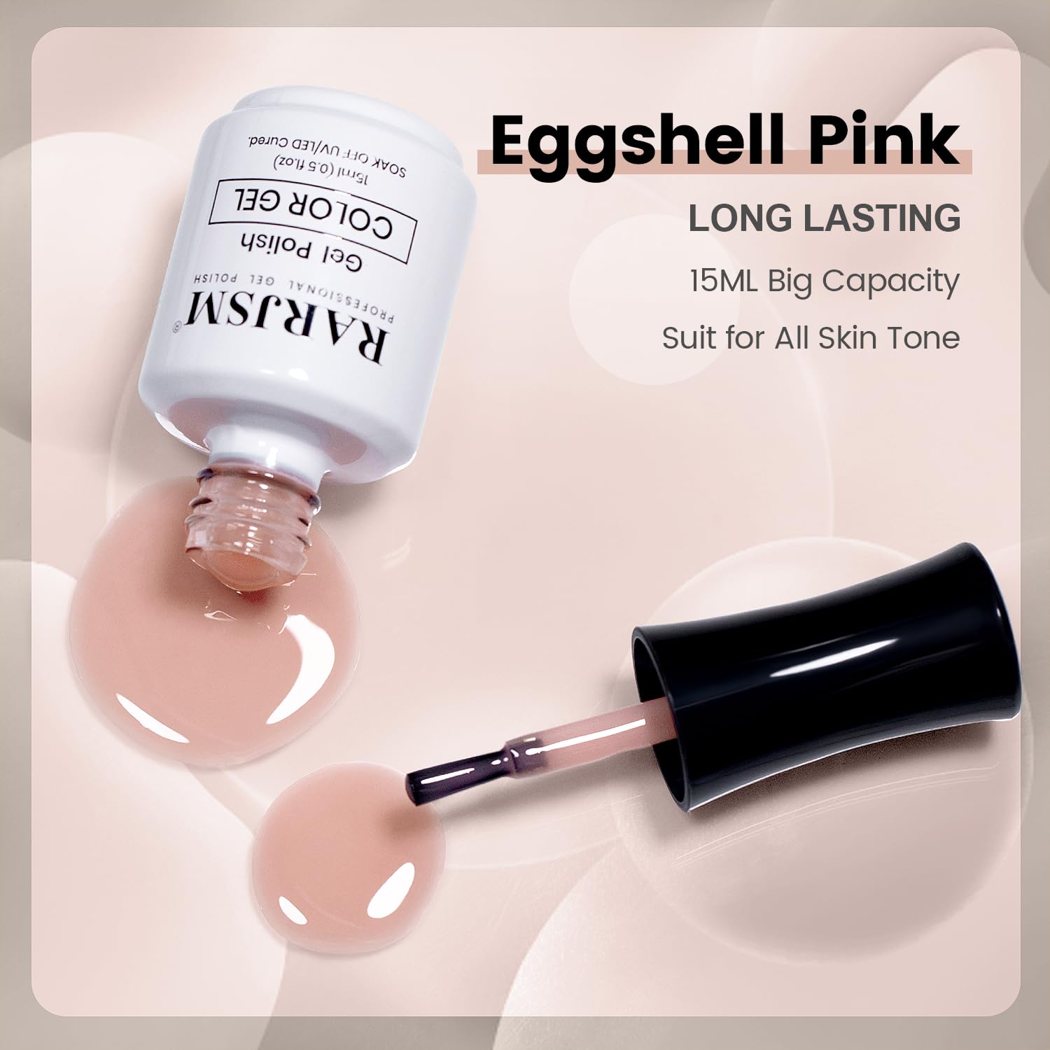 Eggshell Pink gel polish bottle with brush 15ml big capacity long-lasting suits all skin tone
