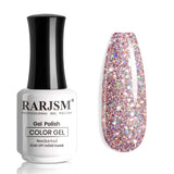 Rose Gold Spark R400 glitter gel polish bottle 15ml with iridescent holographic sparkle swatch TPO HEMA free
