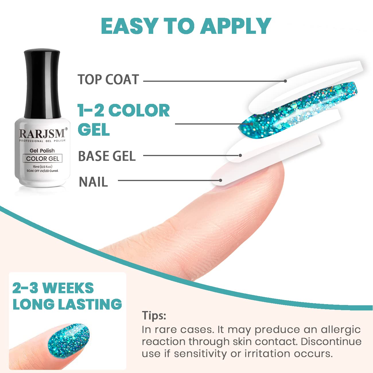 Gel polish application guide 4 steps - base gel color gel top coat for 2-3 weeks long-lasting
