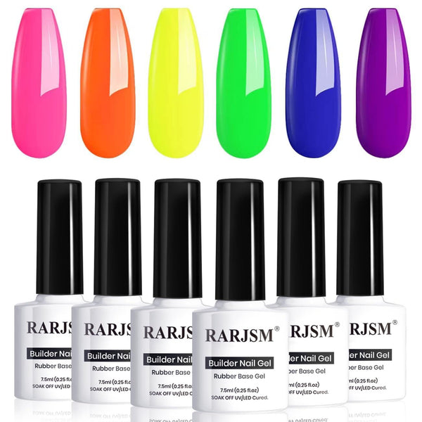 Neon Rubber Base Builder Gel for Nails 6 Colors Set 7.5ml