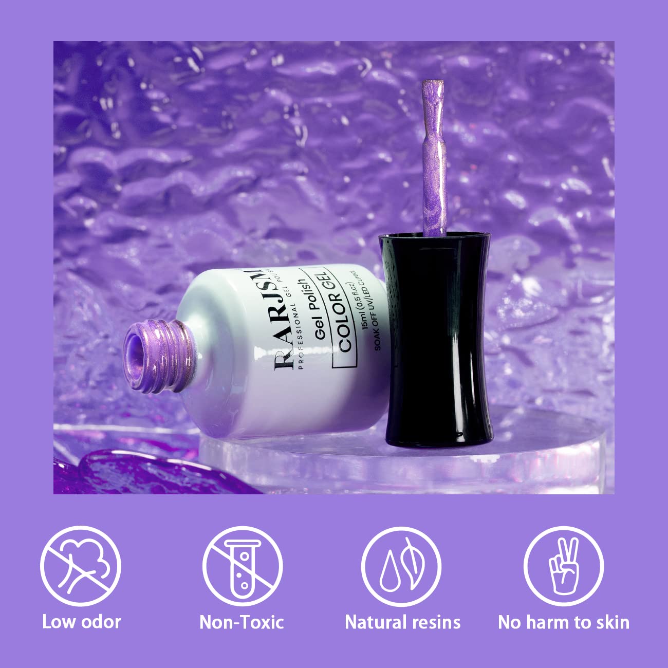 RARJSM gel polish bottle with brush - low odor non-toxic natural resins no harm to skin TPO HEMA free
