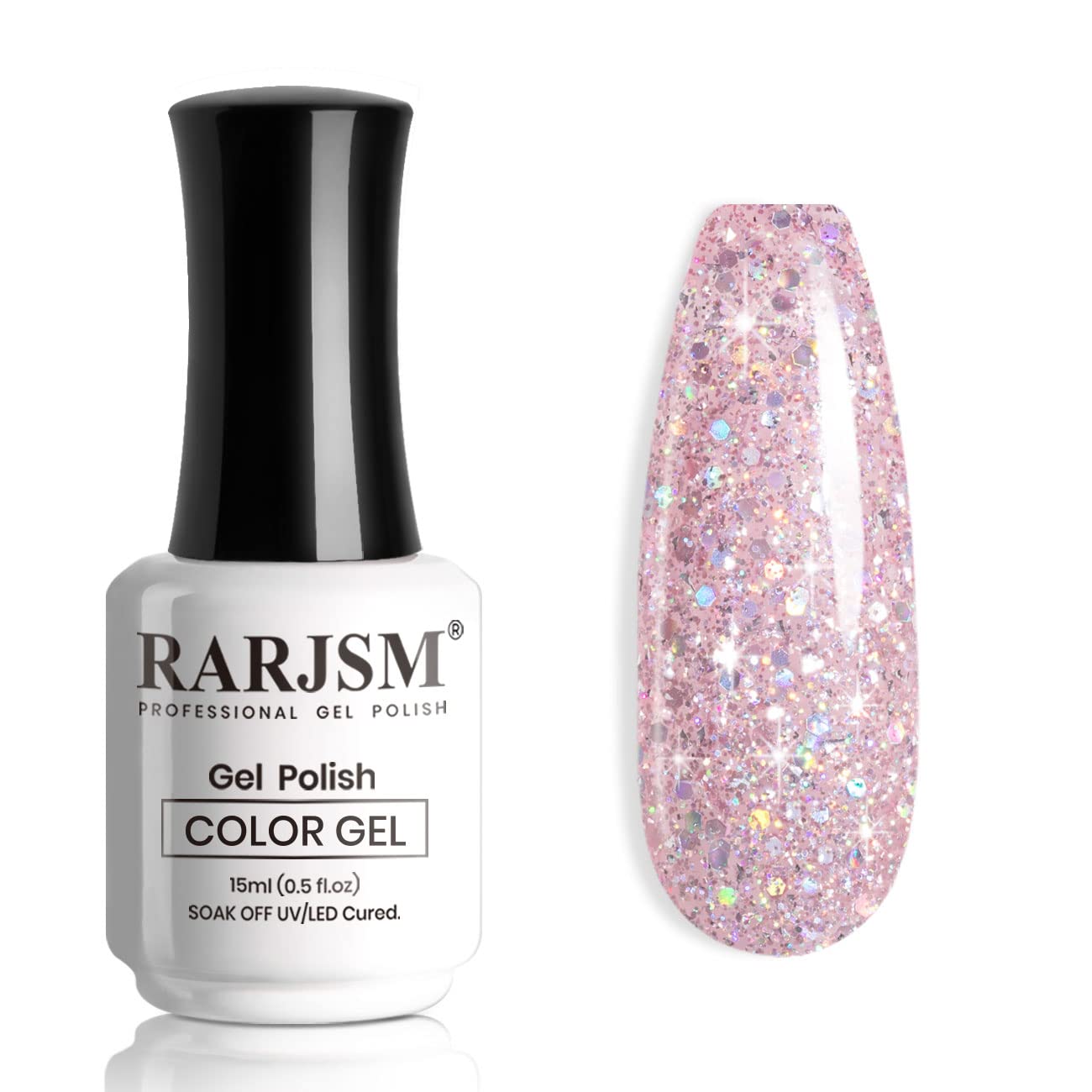 Stardust Blush R404 pink mauve glitter gel polish bottle 15ml with iridescent holographic sparkle swatch TPO HEMA free
