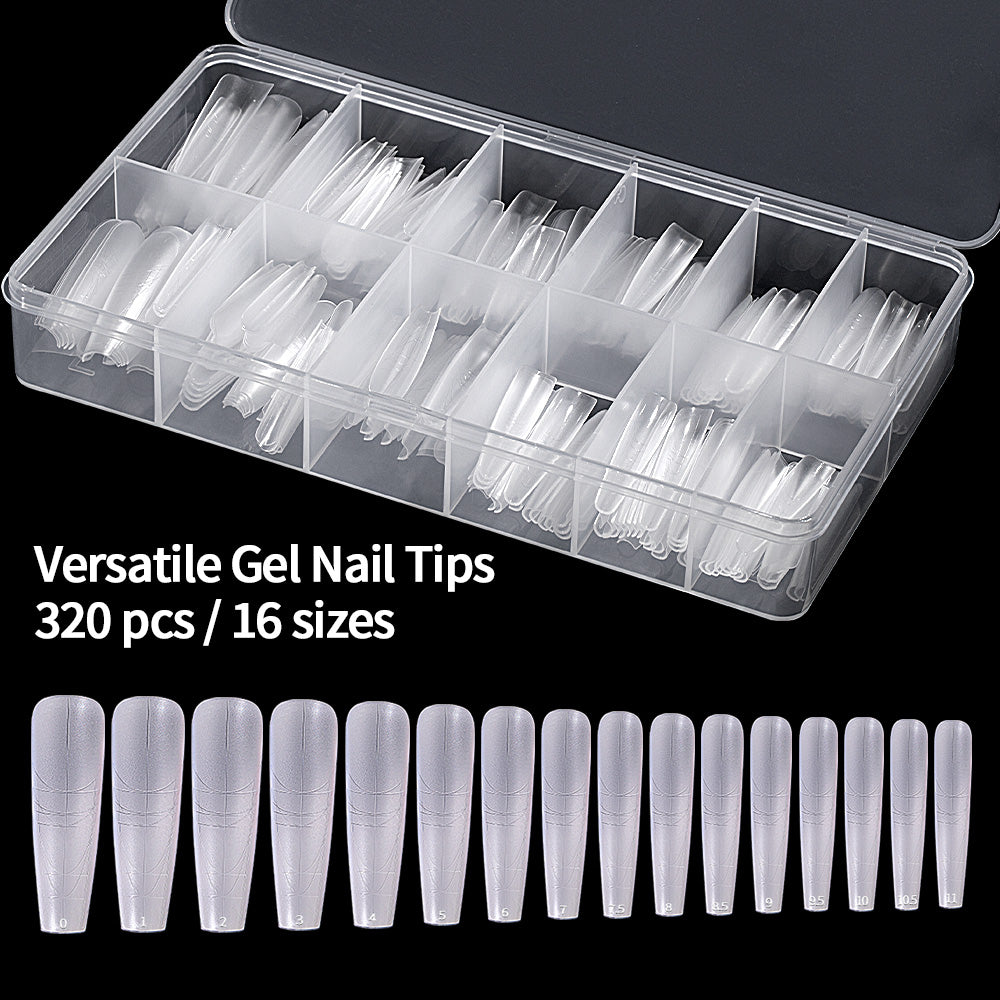 Versatile Gel Nail Tips 320Pcs 16 Sizes Adjustable Shapes Clear