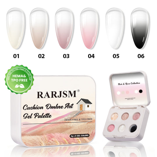 RARJSM Cushion Ombre Art Gel Palette Noir & Rose Collection 6 colors swatch – TPO HEMA Free