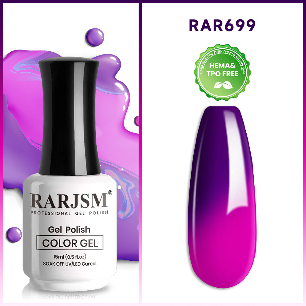 Vernis à ongles gel à couleur changeante, violet foncé à violet vif, 15ml, #699