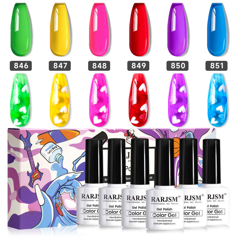 Love pop brights valentine neon jelly gel polish 6 bottles 846-851 with HEMA TPO free certification for romantic Valentine's Day nail art
