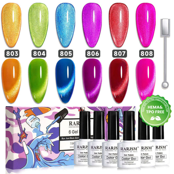 Holiday Carnival 6pcs Shiny 9D Neon Cat Eye Gel Nail Polish Set 7.5 ml