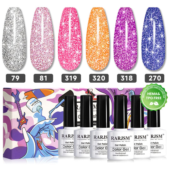 Flash Disco | RARJSM ® 6 Colors Neon Explosion Diamond Reflective Glitter Gel Polish | 7.5ml