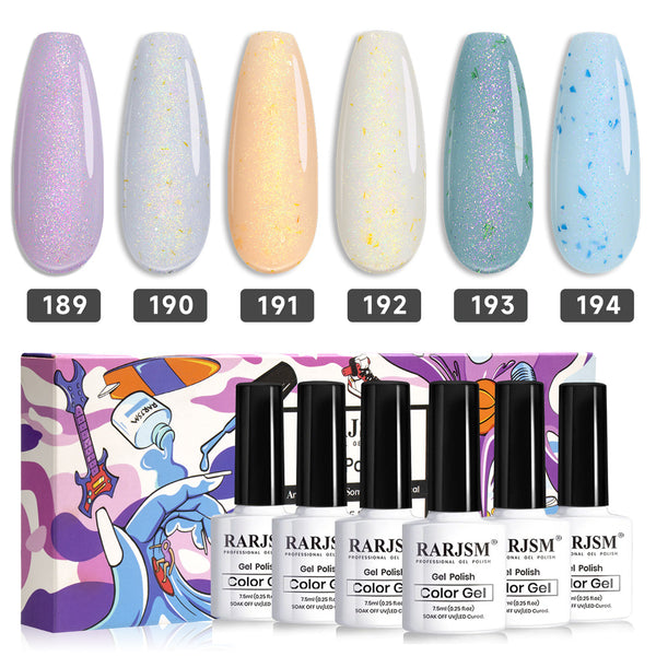 Pastel Lovette - Spring pastel glitter shades Gel Nail Polish 6 Colors Set 7.5ml