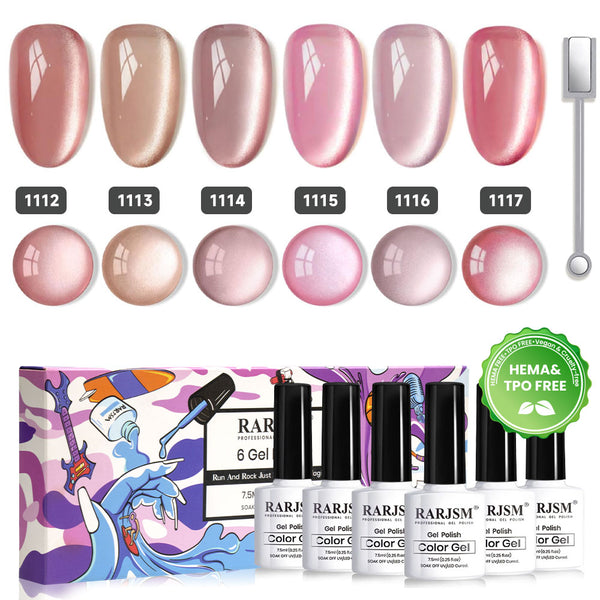 Porcelain Nude  Moonlight Cat Eye Gel Nail Polish 6 Colors Set 7.5 ml