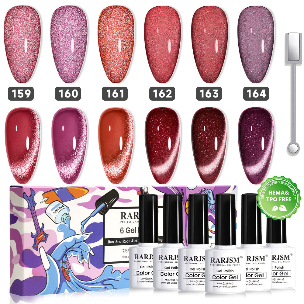 Rose wine shimmer cat eye gel polish 6 colors set 159-164 TPO HEMA free magnetic Ruby Glam holiday 7.5ml
