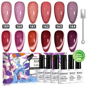 Rose wine shimmer cat eye gel polish 6 colors set 159-164 TPO HEMA free magnetic Ruby Glam holiday 7.5ml
