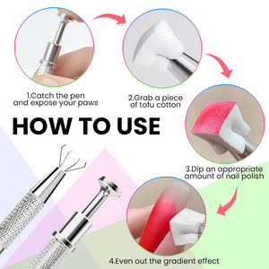 How to use gradient sponges catch pen grab tofu cotton dip nail polish even out gradient effect tutorial
