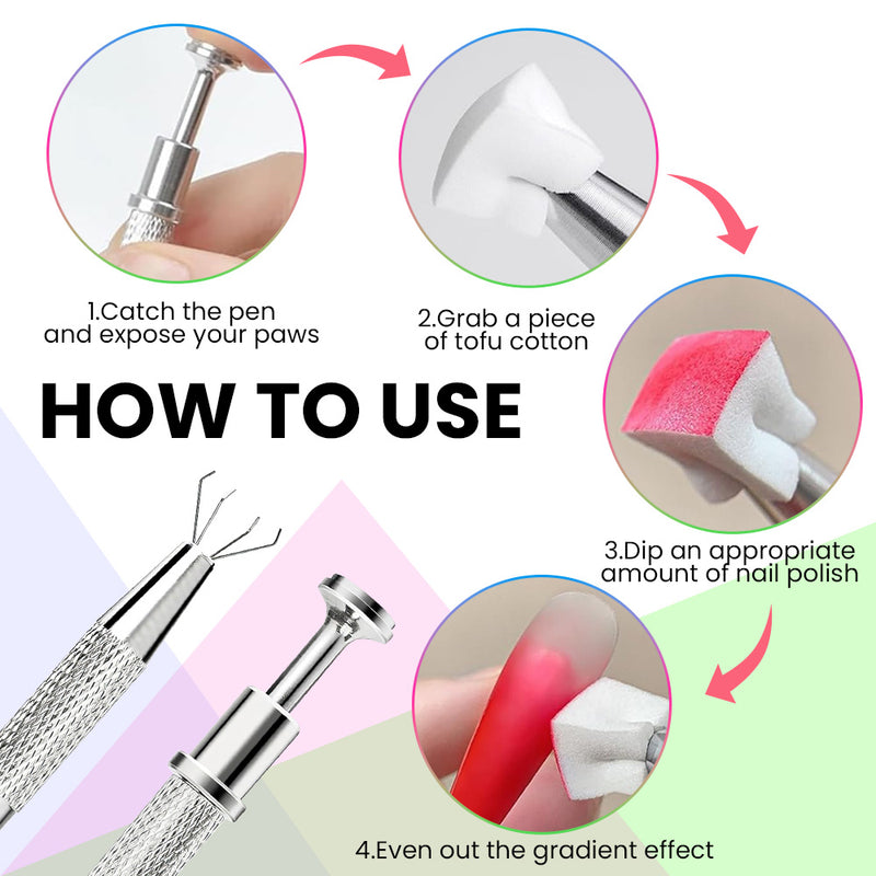 How to use gradient sponges catch pen grab tofu cotton dip nail polish even out gradient effect tutorial
