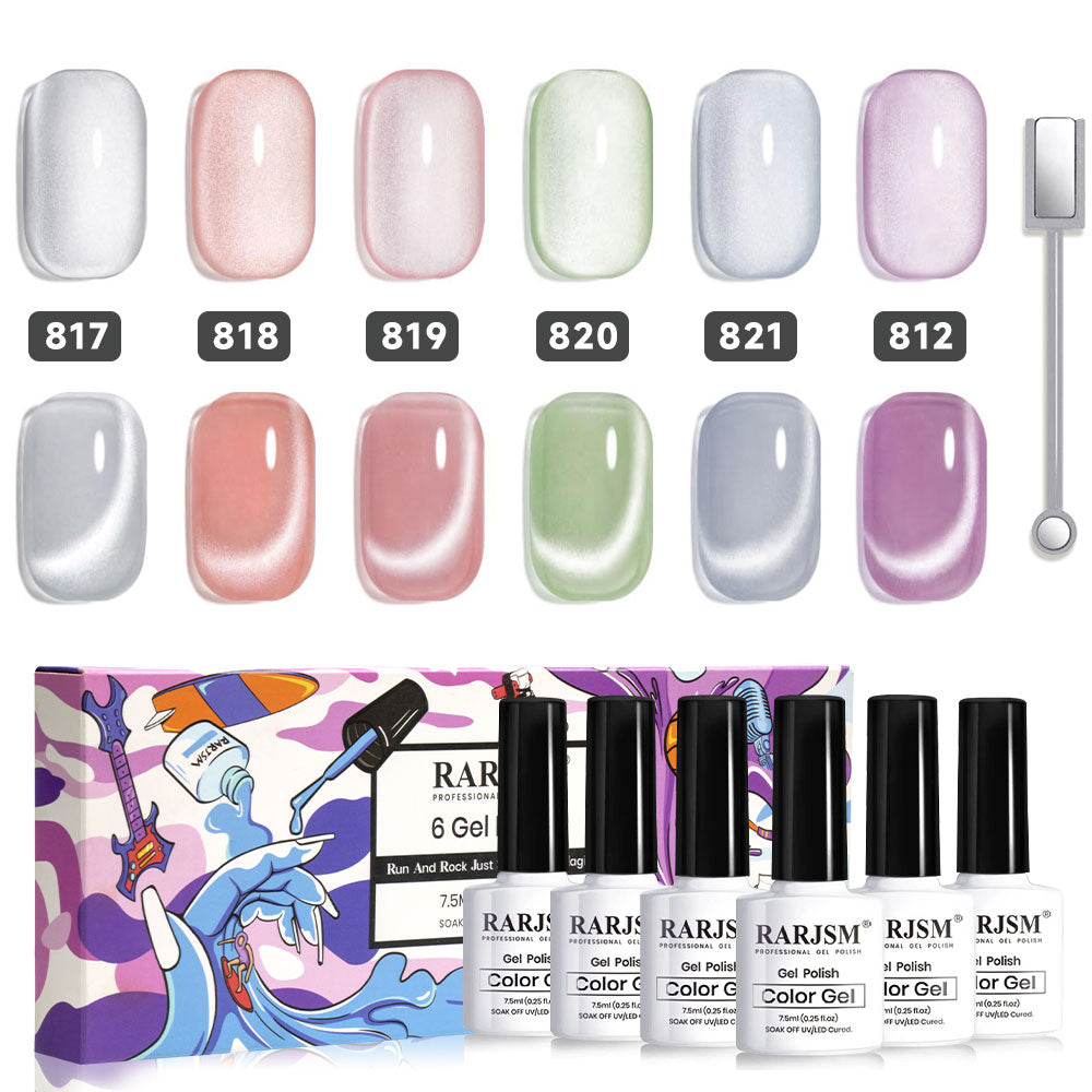 Smoothie bliss moonlight cat eye gel polish set 6 colors 7.5ml TPO HEMA free silky pastel shades fruity smoothie colors spring summer
