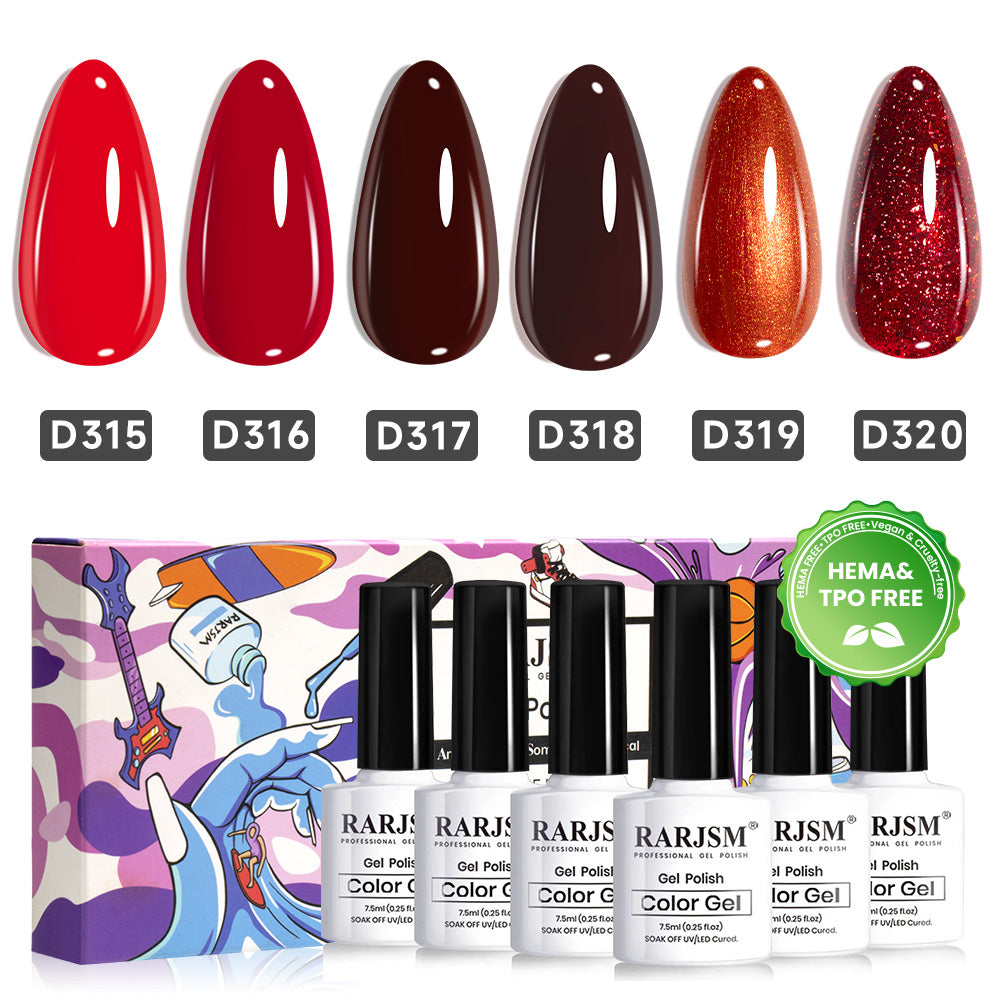 Crimson Heat Gradient Cat Eye Gel Polish Set - 6 Red Burgundy Shimmer Colors 7.5ml