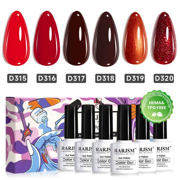 Crimson Heat Gradient Collection – Classic & Shimmer Red Gel Polish 6 Colors Set 7.5 ml