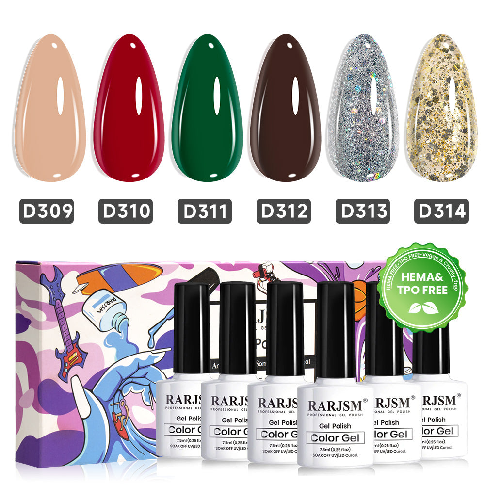 RARJSM Yuletide Glamour gel polish 6 bottles 7.5ml HEMA TPO free Christmas holiday gift set
