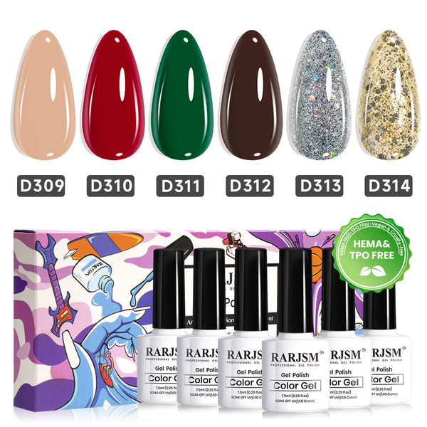 Yuletide Glamour – 6 Classic Holiday Colors Gel Polish Set, 7.5ml