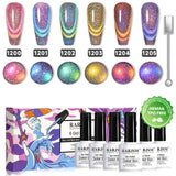 9D Chameleon cat eye gel polish 6 colors set 7.5ml 1200-1206 HEMA TPO free vegan color shifting magnetic shimmer
