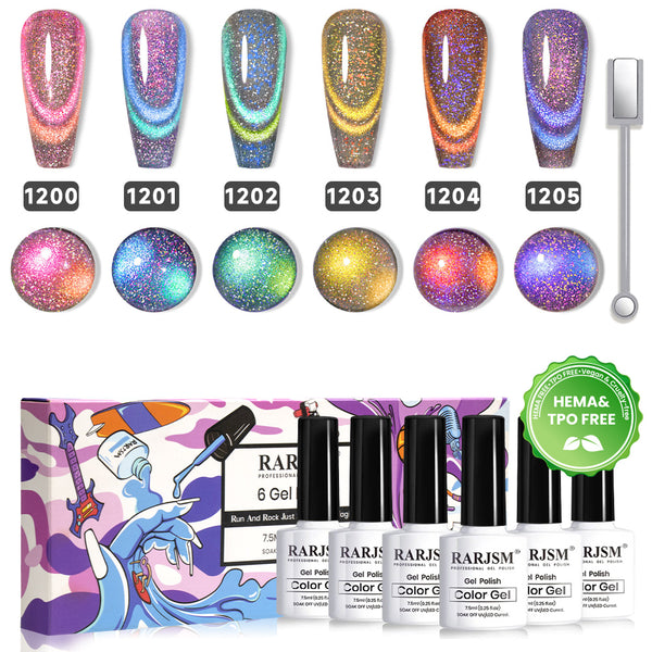 Cosmic Groove – 9D Galaxy Cat Eye Gel Nail Polish 6 Colors Set 7.5 ml
