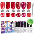 Crimson Allure Roter Glitzer Cat Eye Gel Nagellack Set - 6 Magnetische Rubin Schimmer Farben 7,5ml
