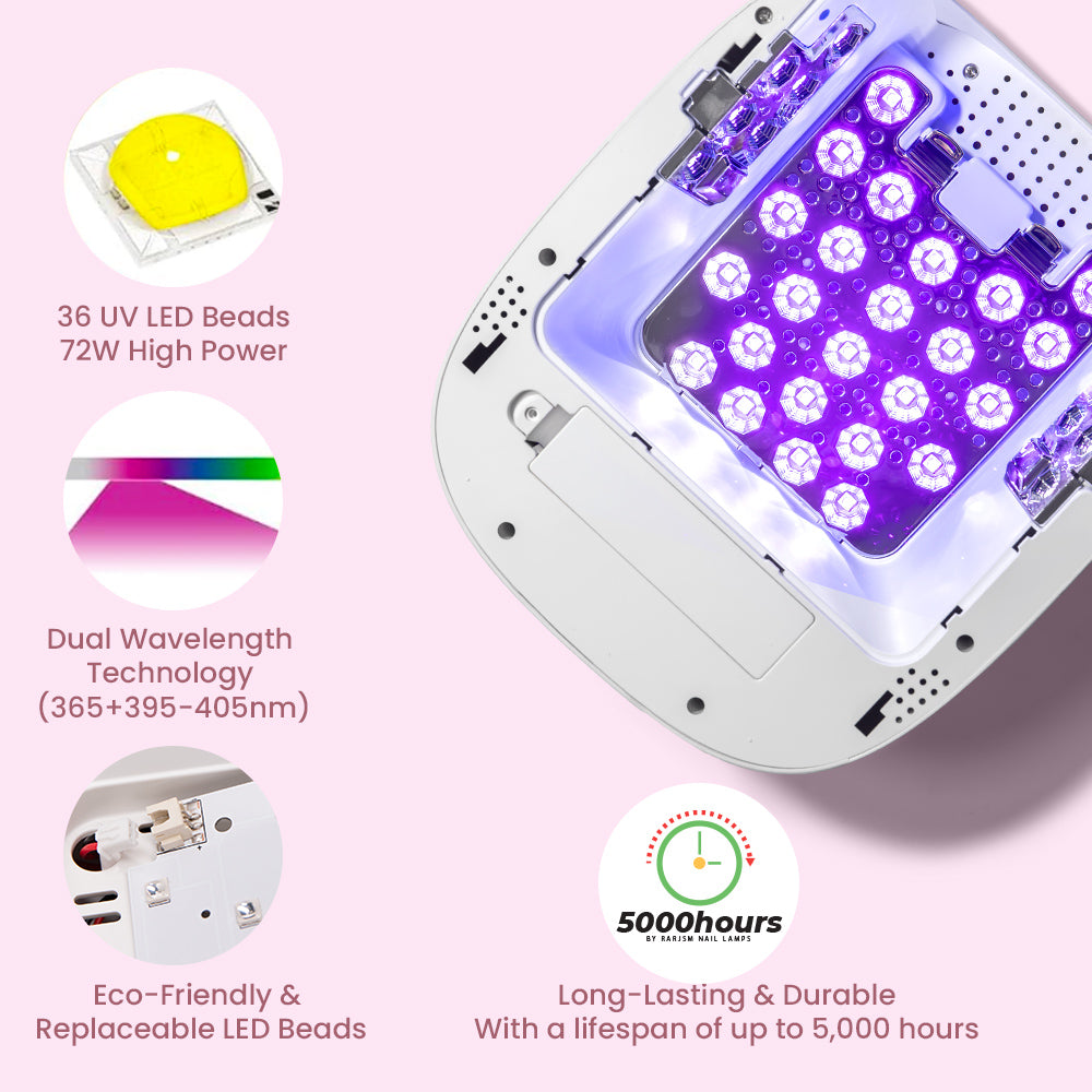 Diamond Lux Pro 72W UV LED nail lamp control panel timer display power button professional salon quality
